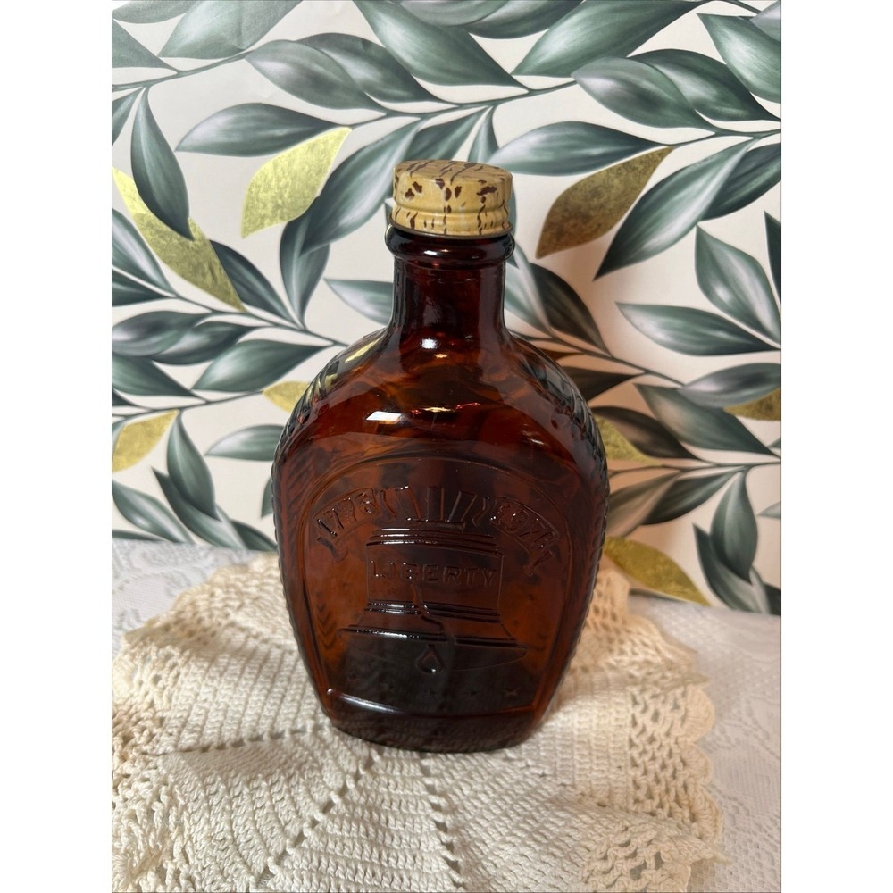 Vintage Amber Glass Liberty Bell 1776-1976 Bicentennial Bottle Cork Stopper Jar